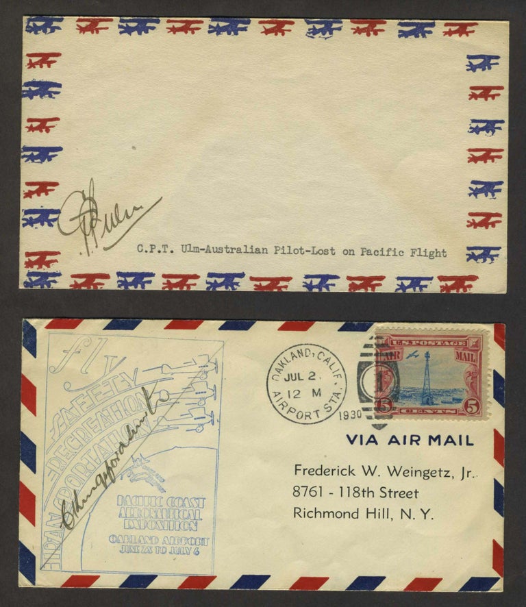 Item #22708 First Aviators to Cross Pacific: Kingsford Smith signed cover [with] CPT Ulm signed cover. Charles Kingsford Smith, Charles Thomas Philippe Ulm.