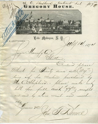 Item #22714 Gregory House, Lake Mahopac, NY: Illustrated Letterhead. N. Y. Mahopac