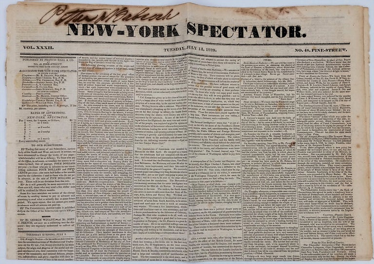 Item #22721 Chinese Pirates & their Punishment: New York Spectator 1829.