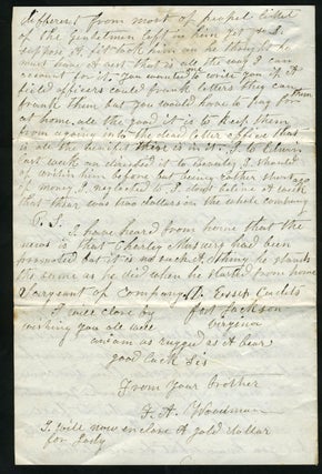 Civil War Letter, describing soldier's situation with the 14th Mass.