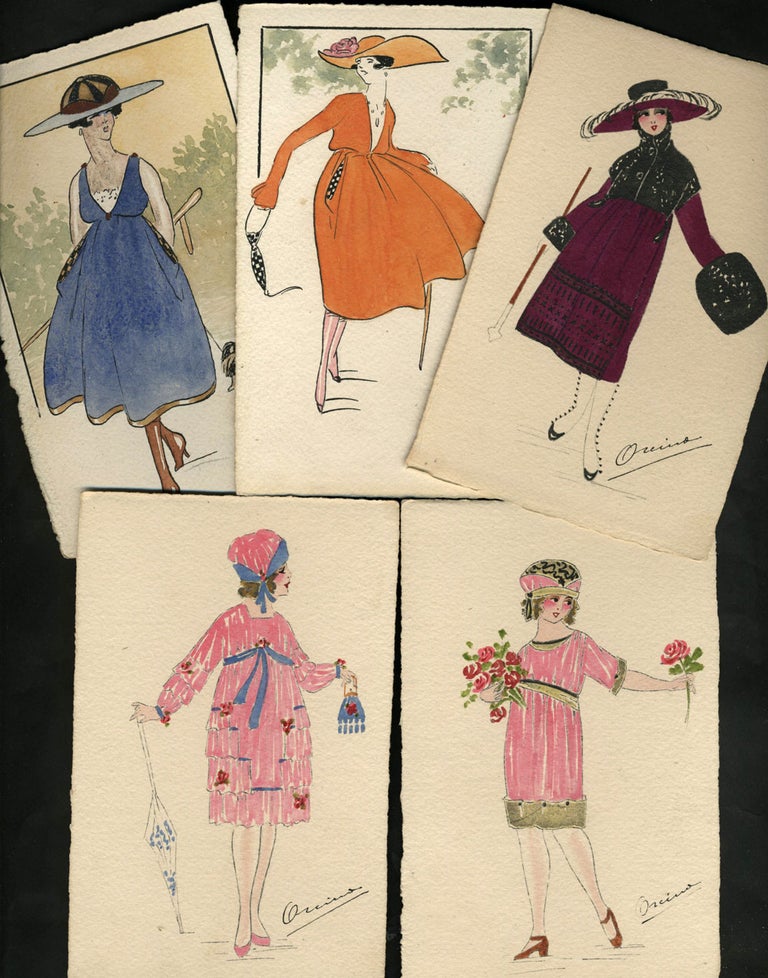 Item #22791 Art Deco hand-painted French Fashion postcards. Postcards.