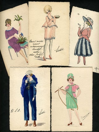 Art Deco hand-painted French Fashion postcards.