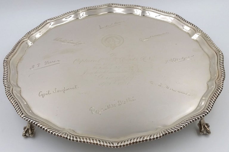 Item #22798 A sterling silver salver signed in facsimile by eight participants of the British National Antarctic Expedition, 1901-1904, a wedding gift to Charles Royds, the Discovery's first lieutenant. Antarctic, Discovery Voyage.