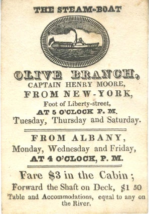 Item #22837 Olive Branch - Trade Card. Hudson River, Robert R. Livingston, Robert Fulton Jr