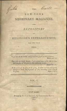 The New York Missionary Magazine and Repository of Religious Intelligence; for the Year 1800.