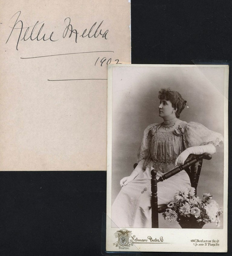 Item #22918 Nellie Melba cabinet card Photograph [with] large, dated autograph. Melba. Nellie.