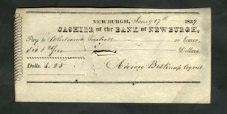1836 - 1839 Ledger Book Bank of Newburgh NY, of Aaron Belknap [with] check dated 1839.