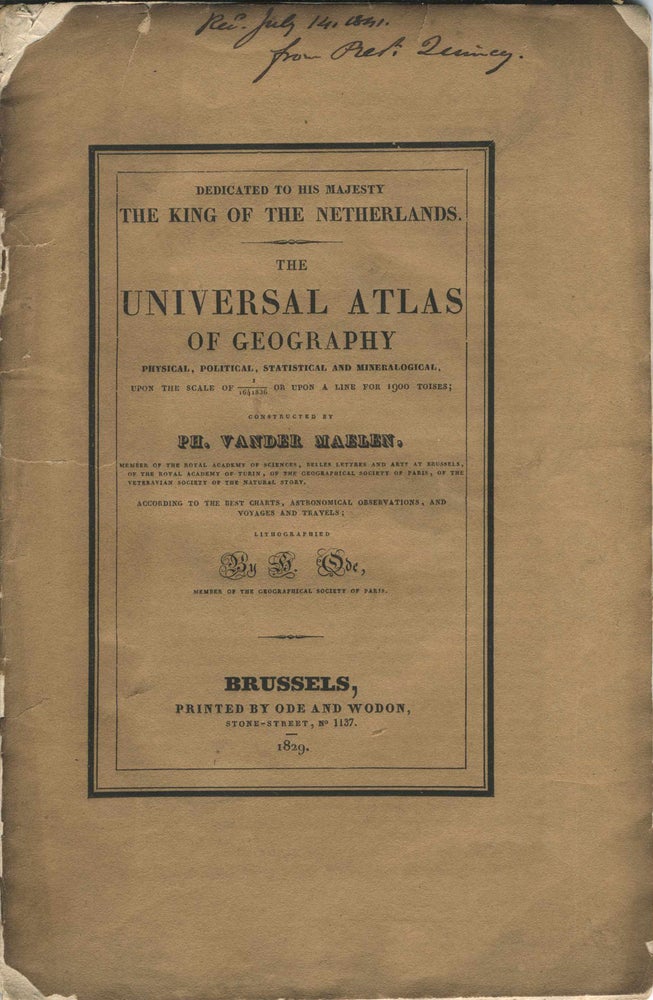 Item #23118 Prospectus for The Universal Atlas of Geography: physical, political, statistical and mineralogical. Philippe Vandermaelen.