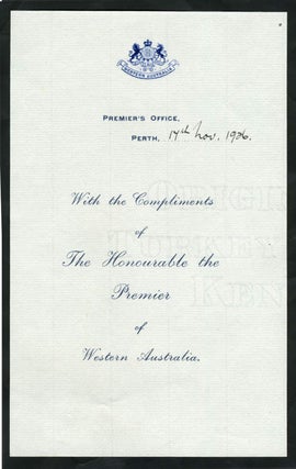 Western Australia, An Official Handbook for the Information of Commercial Men, Migrants, and Tourists.