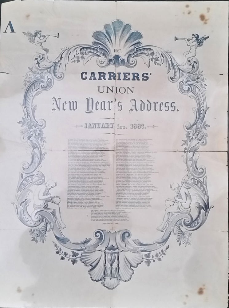 Item #23335 Carriers' Union New Year's Address: January 1, 1887. Broadside request for tip. New York City, Broadside.