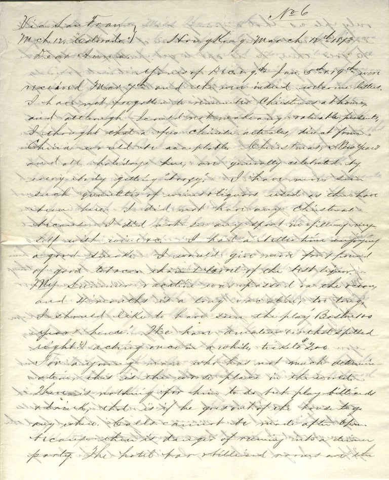 Item #23348 Manuscript letter from Charles in Hong Kong to his sister Anna in the United States. China.