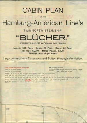 Item #23370 Cabin Plan, Hamburg American Line's "Blucher" Steamship, WWI