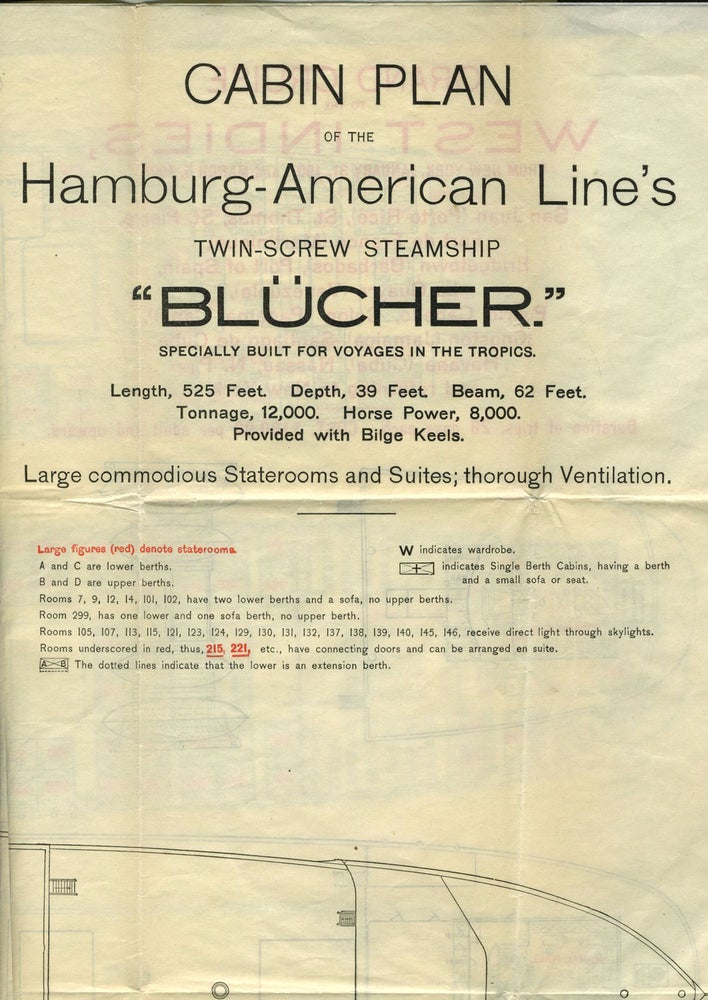 Item #23370 Cabin Plan, Hamburg American Line's "Blucher" Steamship, WWI.