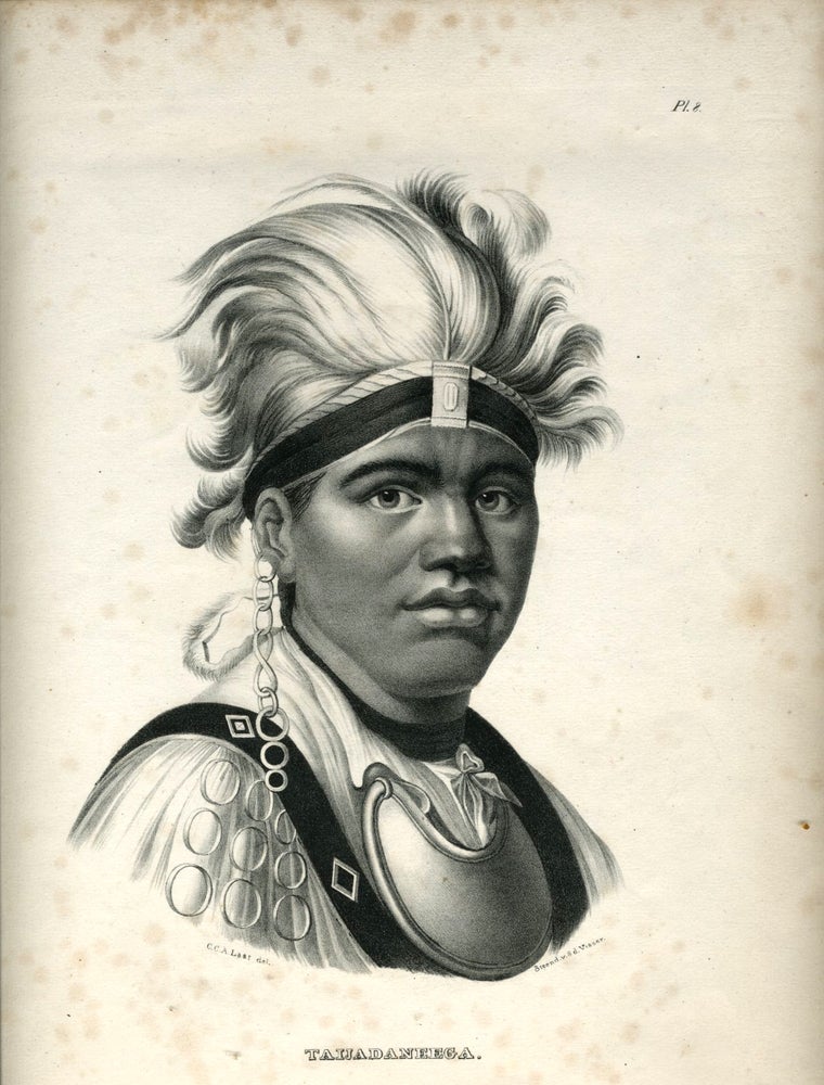 Item #23377 'Taijadaneega'. Lithographic portrait of Mohawk chief known as Joseph Brant. Native American, C. C. A. Last.