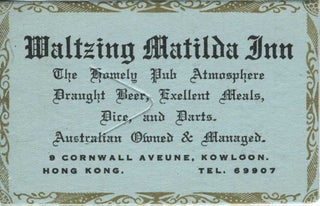 Item #23378 Waltzing Matilda Inn advertising trade card. Hong Kong, Trade Card