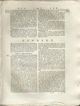 Item #23396 Gunnery, Gun Powder and Gun Smithing. Extract, 1797 Encyclopedia Britannica. Guns,...
