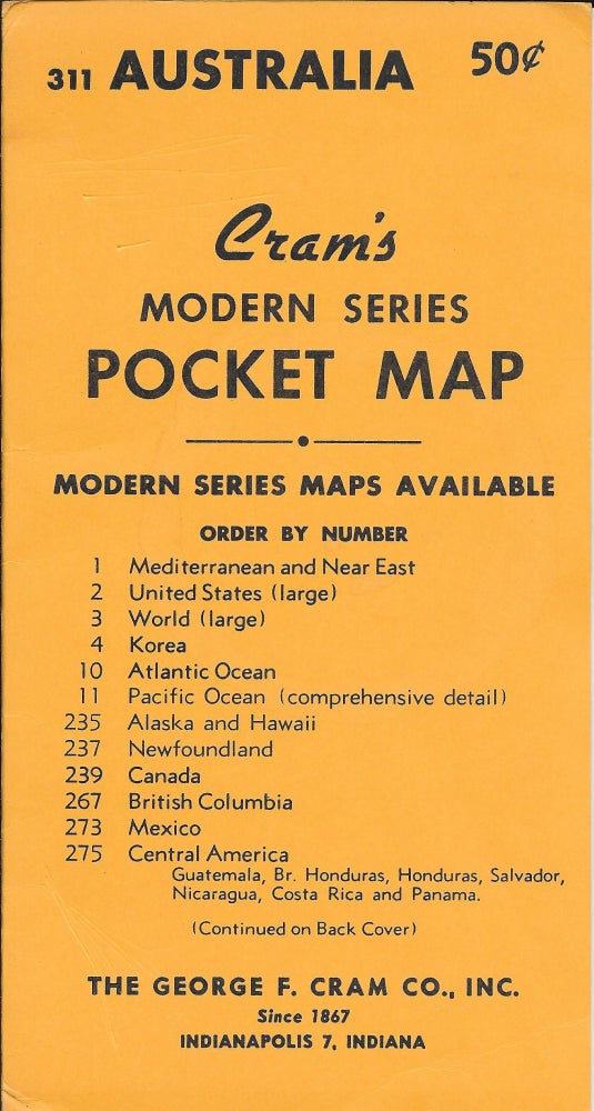 Item #23459 Cram’s Modern Series Pocket Map #311 – Australia. Map, Australia.