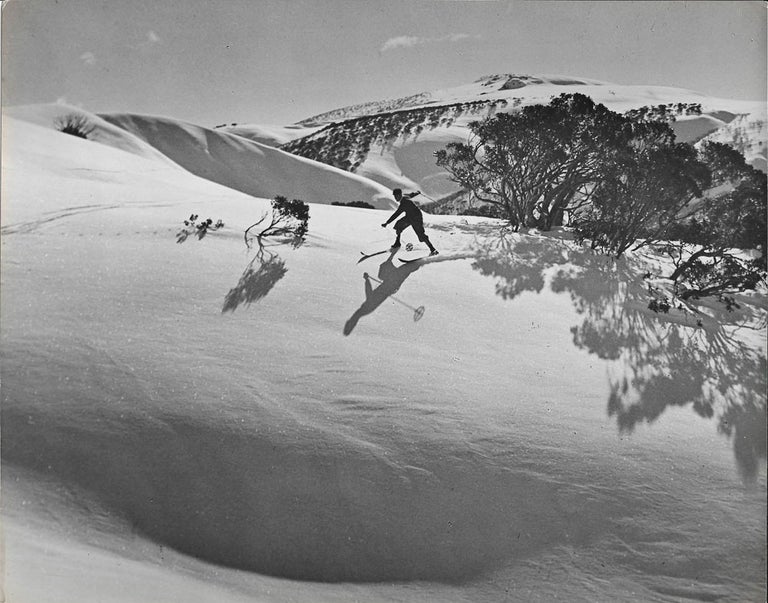 Item #23462 Original b/w photograph of a skier in the southern portion of the New Zealand Alps. New Zealand, Photography.