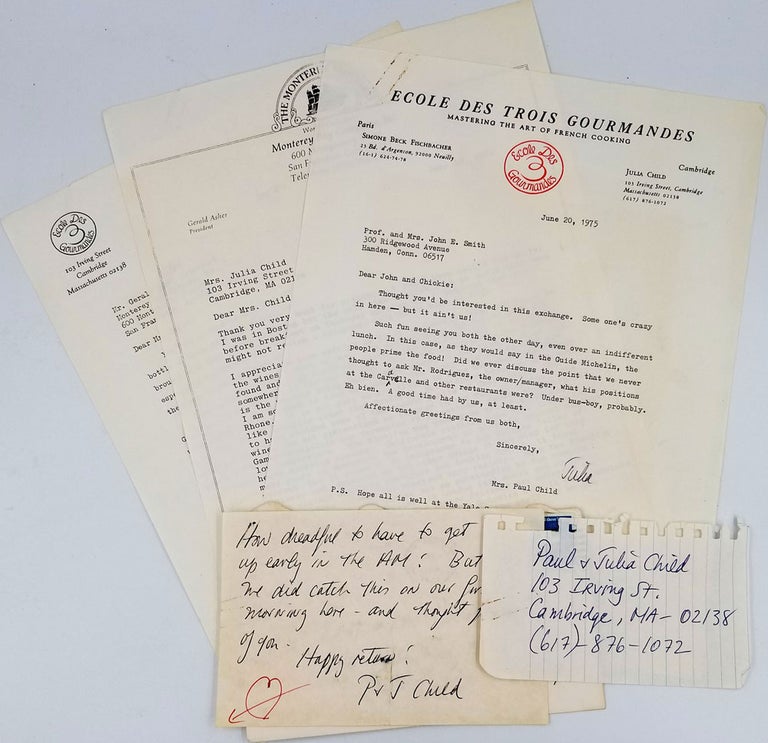Item #23468 TLS from Julia Child to friends discussing disappointing Californian wine they had shared together, along with letters to and from the owner of The Monterey Vineyard. Julia Child, Paul.