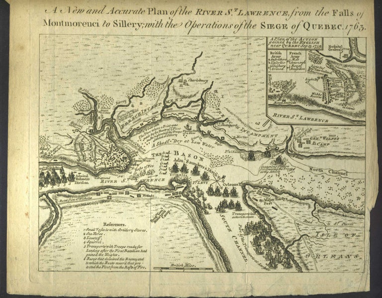 Item #23475 New and Accurate Plan of the River St. Lawrence, from the Falls of Montmorenci to Sillery, with the Operations of the Siege of Quebec, 1763. J. Entick.