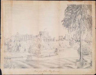 Item #23489 Pencil drawing of Windsor Castle, "View from Eton Playground" Windsor Castle,...