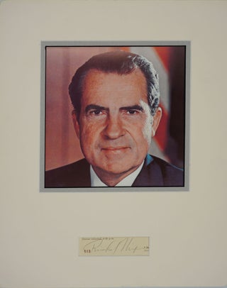 Item #23504 Clipped signature of Richard Milhous Nixon & portrait