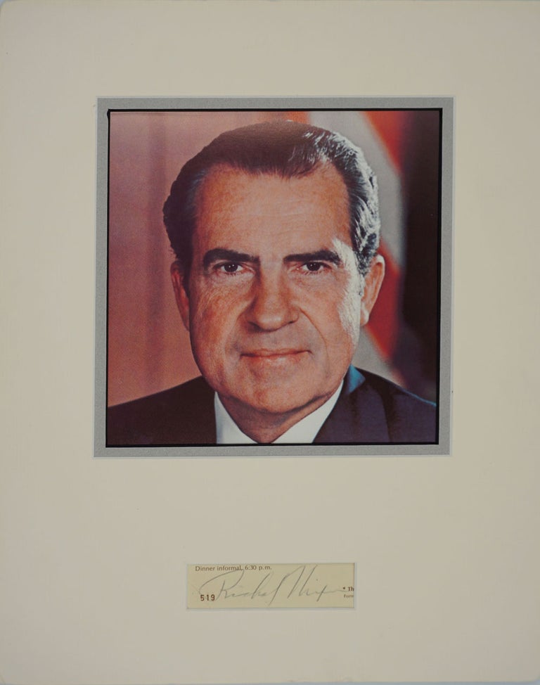 Item #23504 Clipped signature of Richard Milhous Nixon & portrait.