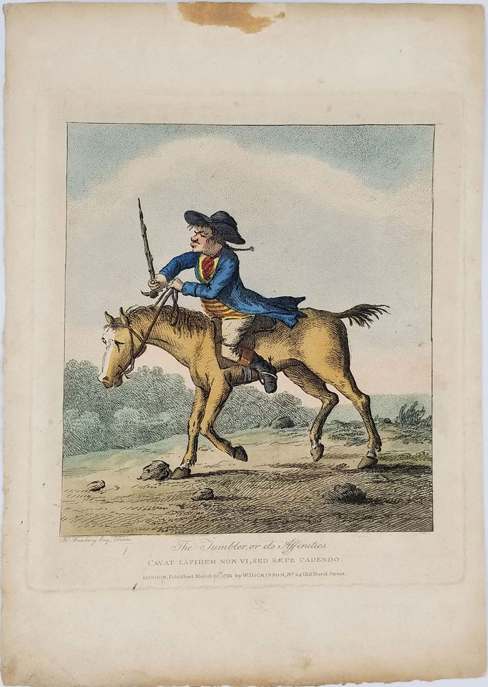 Item #23516 "The Tumbler, or its Affinities". Caricature. Horsemanship, Henry William Bunbury.