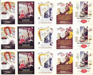 Item #23535 Full sheet of 15 poster stamps promoting the New South Wales Railways. New South Wales