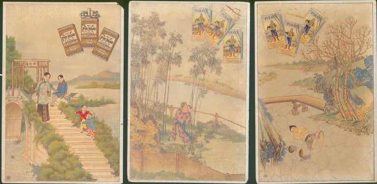 Item #23574 Group of 8 Cigarette Advertising Cards for the Chinese Market.