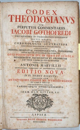 Item #23613 Codex Theodosianus cum Perpetuis Commentariis Iacobi Gothofredi. 7 volumes. Law,...