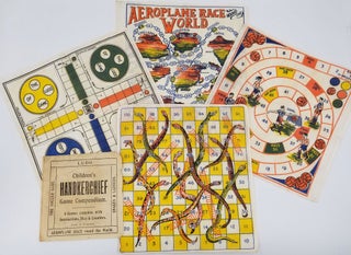 Item #23663 "Children's Handkerchief Game Compendium". Four textile game boards and instruction...