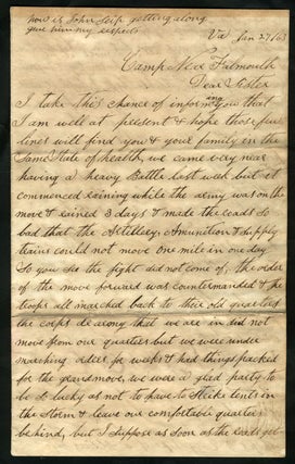 Item #23664 Letter from Corp. Joshua K. Butler dated Jan. 27, 1863 Falmouth, VA to his Sister,...