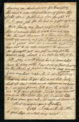 Letter from Corp. Joshua K. Butler dated Jan. 27, 1863 Falmouth, VA to his Sister, right after the Mud March.