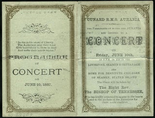 Item #23669 Cunard RMS Aurania ... Programme of Concert. Ships, Staten Island NY