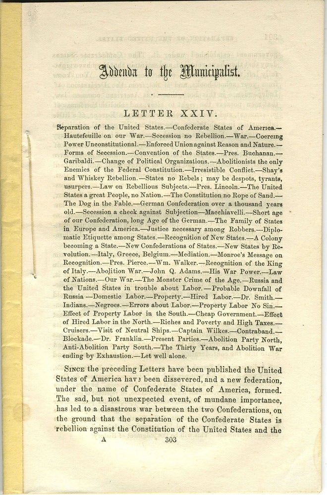 Item #23685 'Addenda to the Municipalist'. Pamphlet. Civil War, New York, Maurice A. Richter.