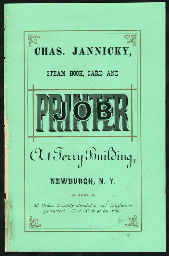 Item #23699 Chas. Jannicky, Steam Book, Card and Job Printer. Advertisement. NY Newburgh, Printer.