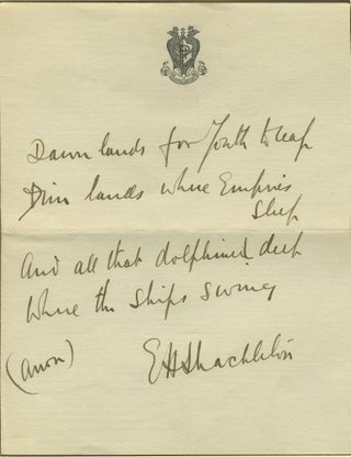 Item #23729 Autograph of Ernest Shackleton, with a poem in his hand. Antarctic, Autograph
