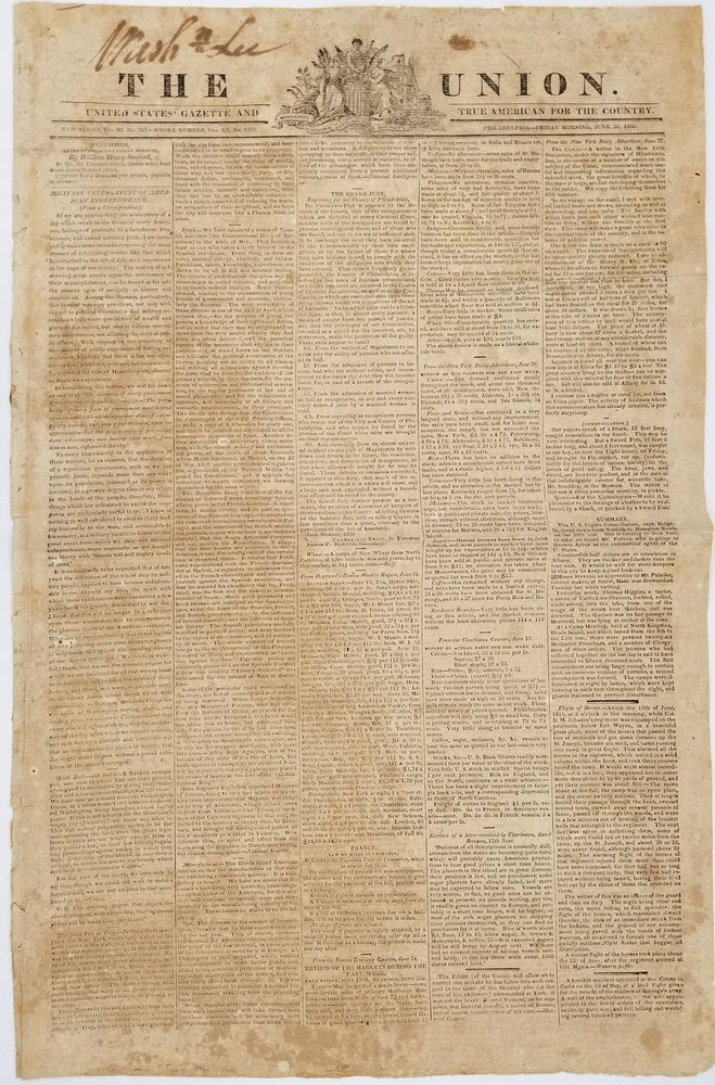 Item #23876 'The Union' newspaper, including States' rights, Slavery & the Missouri Compromise.
