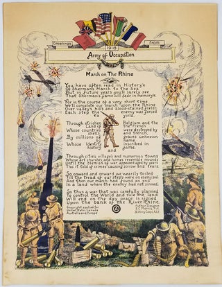 Item #23879 Greetings from 1918 Army of Occupation. “March on the Rhine”. Broadside. Pvt. IV...