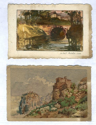 Set of 4 original art postcards created by professional French artists and students at the Comite des Etudiants Americains de l’Ecole des Beaux Arts, Paris in WWI.