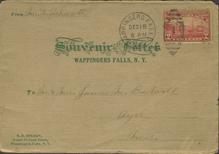 Item #23886 Wappingers Falls, NY Souvenir Letter from 1909 with printed photographs, sold by S.D. Wixson 5 and 10 Cent Store.