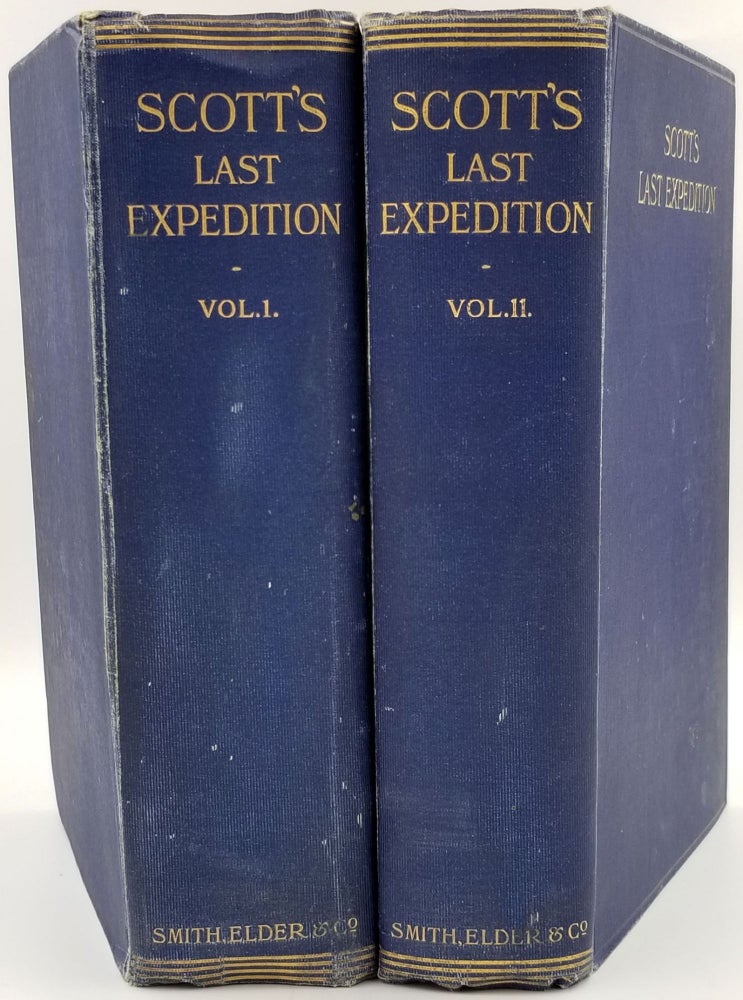 Item #23963 SCOTT'S LAST EXPEDITION. Volume 1. Being the journals of Captain Scott.--Volume 2. Being the reports of the journeys & the scientific work undertaken by Dr. E. A. Wilson and the surviving members of the expedition. Arranged by Leonard Huxley. With a preface by Sir Clements R. Markham. Scott. Capt. Robert, Leonard Huxley.