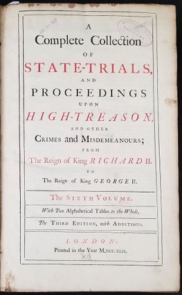 Item #23982 A complete collection of state-trials, and proceedings upon high-treason, and other...