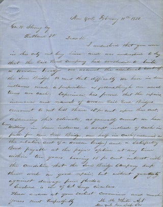 Item #23992 Autograph letter signed from the agent of the New York Iron Bridge Co., to George W....