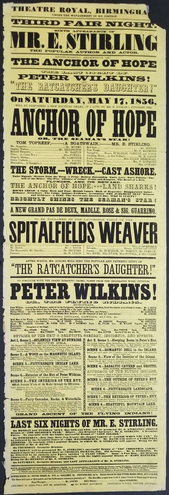 Item #24023 "Peter Wilkins! or, the Flying Indians". Theatre Broadsheet. Antarctic, Robert Paltock.