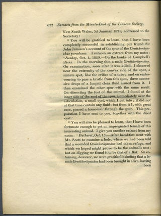 Item #24164 Letter on Platypus in "Extracts from the Minute Book of the Linnean Society of...