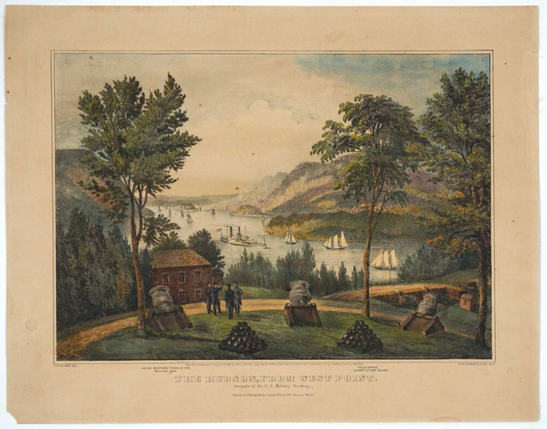 Item #24198 The Hudson from West Point. Grounds of the U.S. Military Academy. Currier, F. F Ives. Palmer.