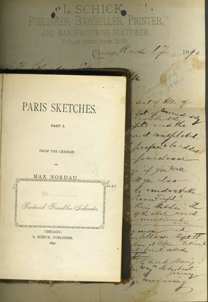 Item #24269 Paris Sketches. With letter of presentation and some notes on the issue. Max Nordau
