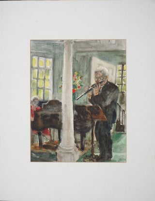 Item #24312 Watercolor of Julius Baker, head flute NY Philharmonic. Beata Beach, Porter
